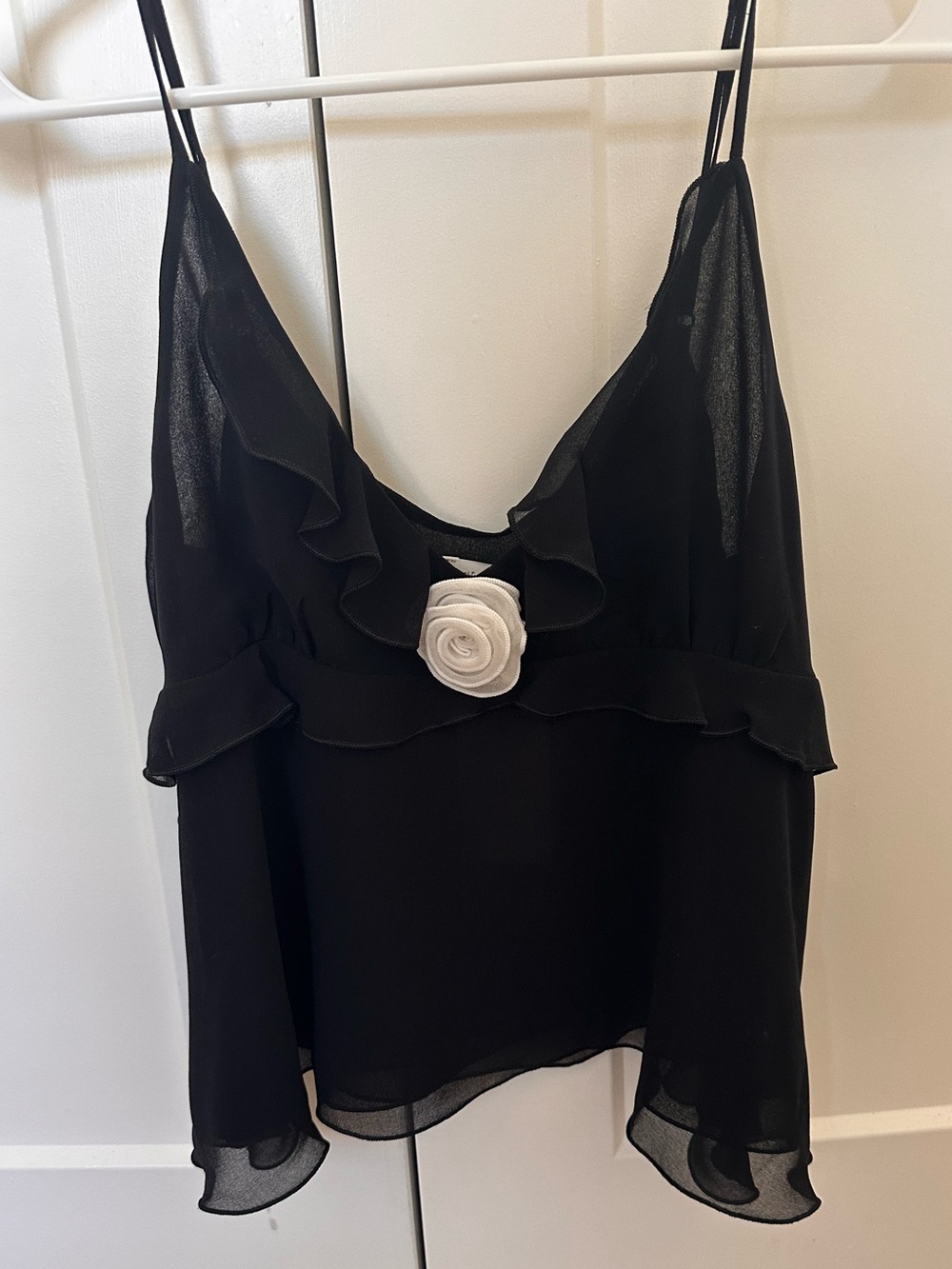 Aritzia Black Camisole with White Rose Detail